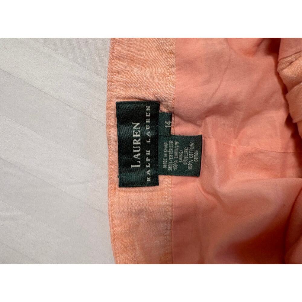 Lauren Ralph Lauren 100% Linen Matching Set Peach Coral Shirt & Cargo Pants - Picture 7 of 7